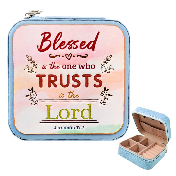 Religion Quote Printed Square Leather Jewelry Box for wholesale by Fashion City
