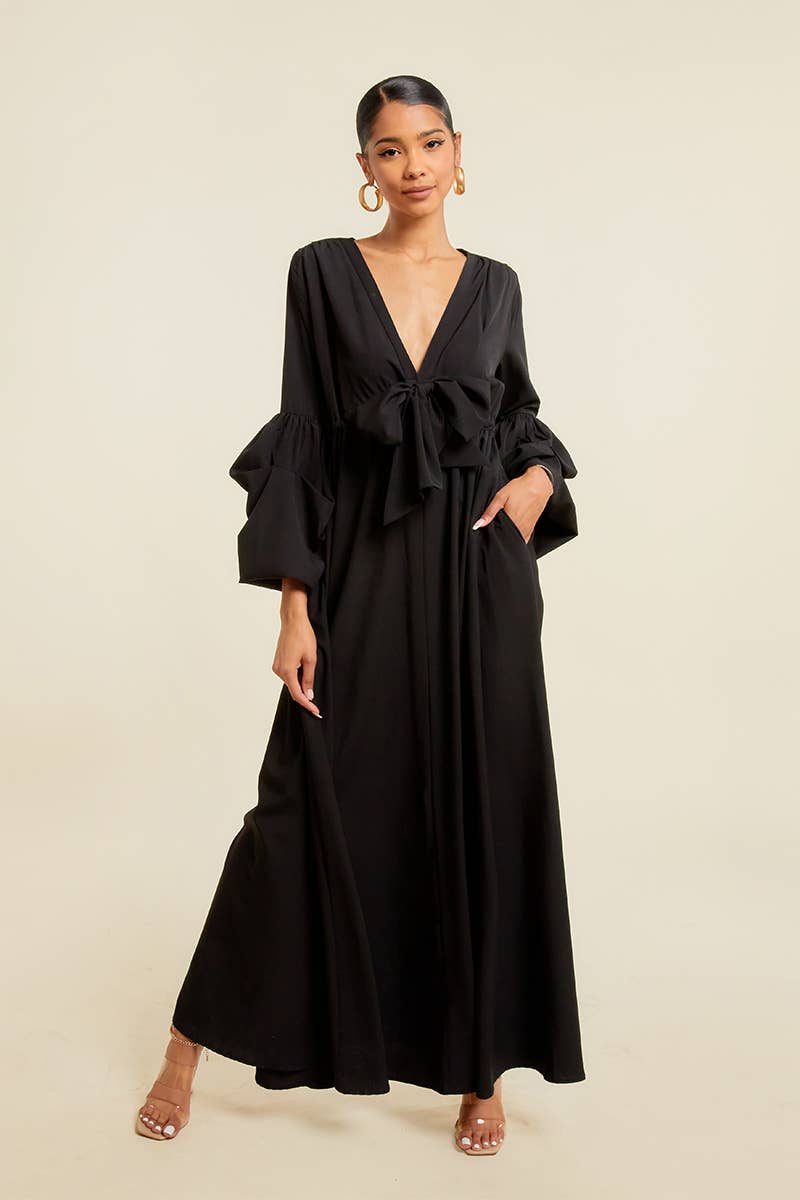 QMP Moda - Wholesale Dress - Women's - V NECK MAXI DRESS WITH ELASTIC WAIST0