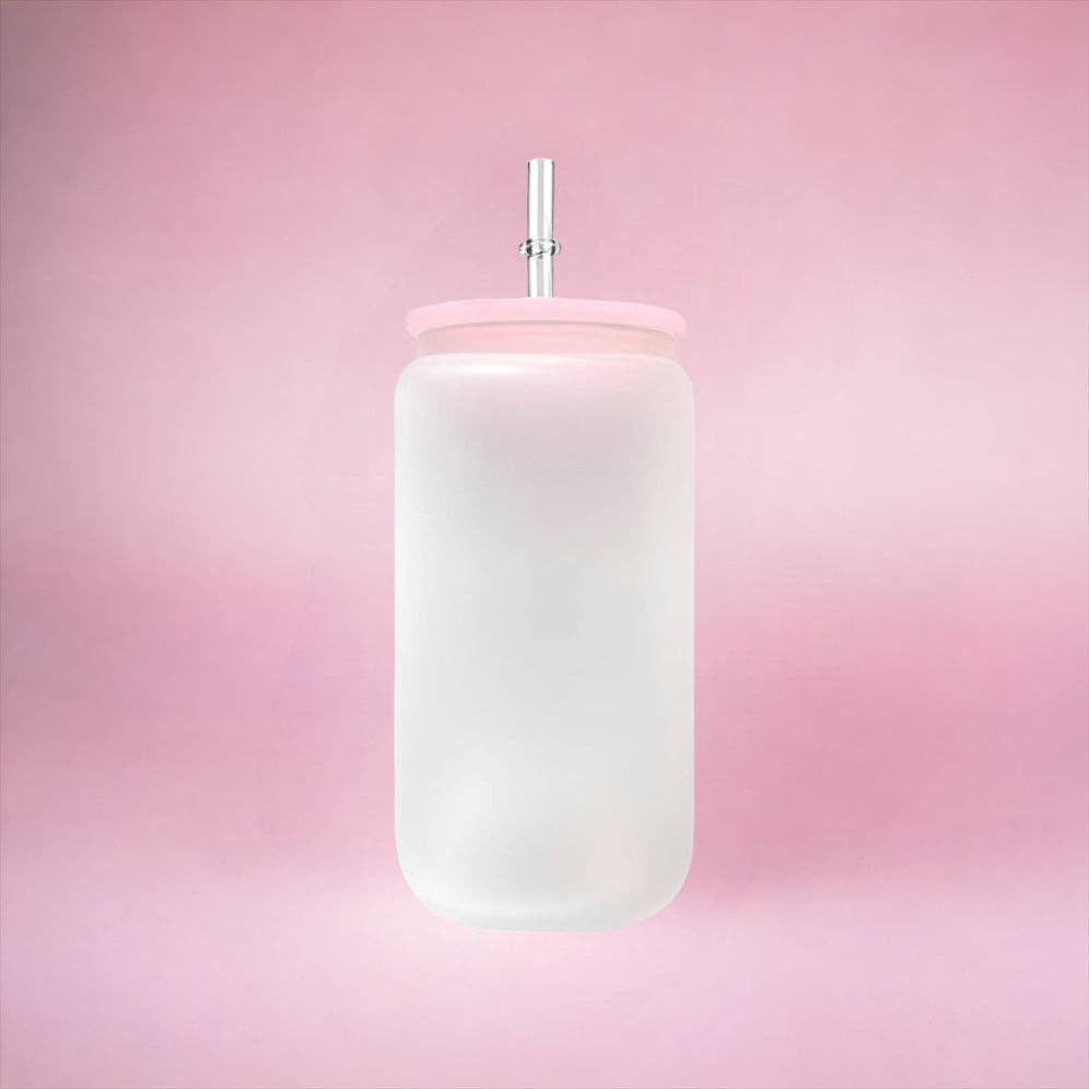 OMG Cups! - Wholesale Drinking Glass/Cup - Frosted Sublimation Glass Can (Plastic Colorful Lids) 16oz0