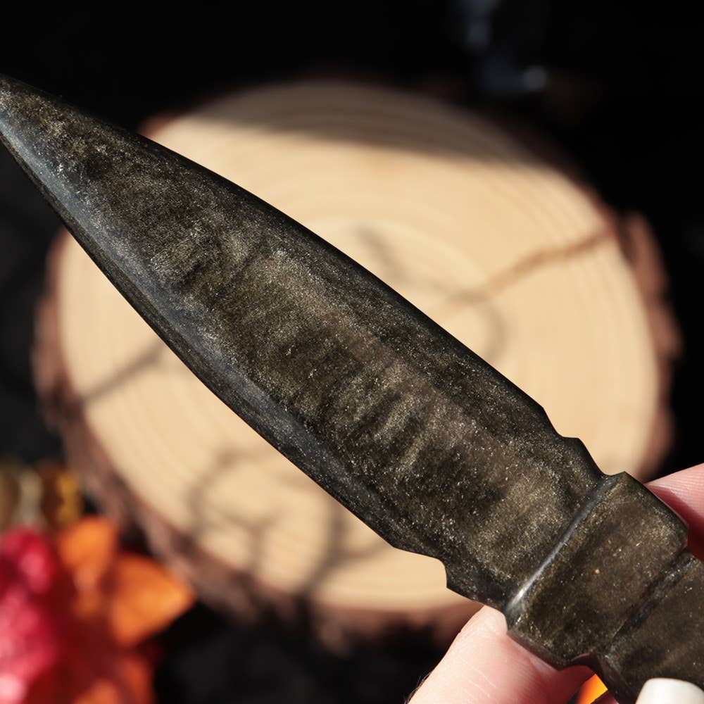 Natures Artifacts Inc - Wholesale Kitchen/Utility Knife - Golden Sheen Obsidian Knife with Star Handle 4