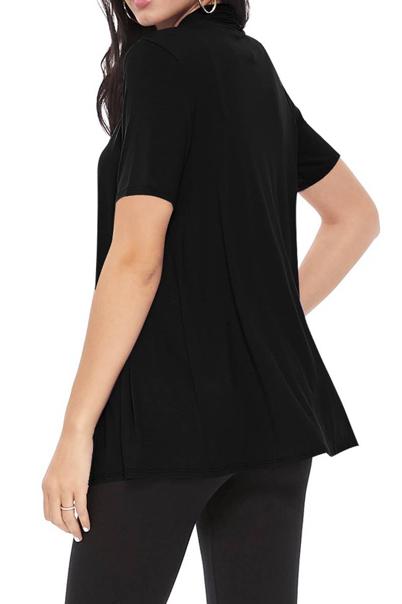 MOA COLLECTION - Wholesale Cardigan - Women's - Women's Casual Short Sleeve Draped Open Front Solid Cardigan2