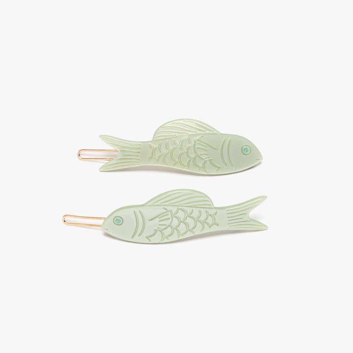 WINONA IRENE - Wholesale Hair Accessories Set - Women's - Jade Green Acetate Fish Women's Hair Clip Barrette Set