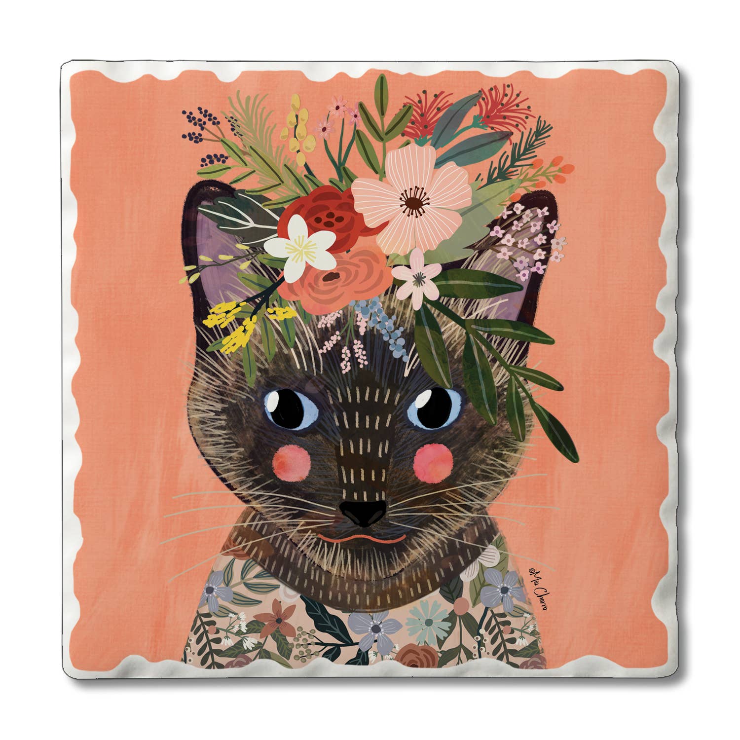 Conimar Promotions - Wholesale Coasters - "Floral Pets-Siamese" Single Tumbled Tile Coaster   0