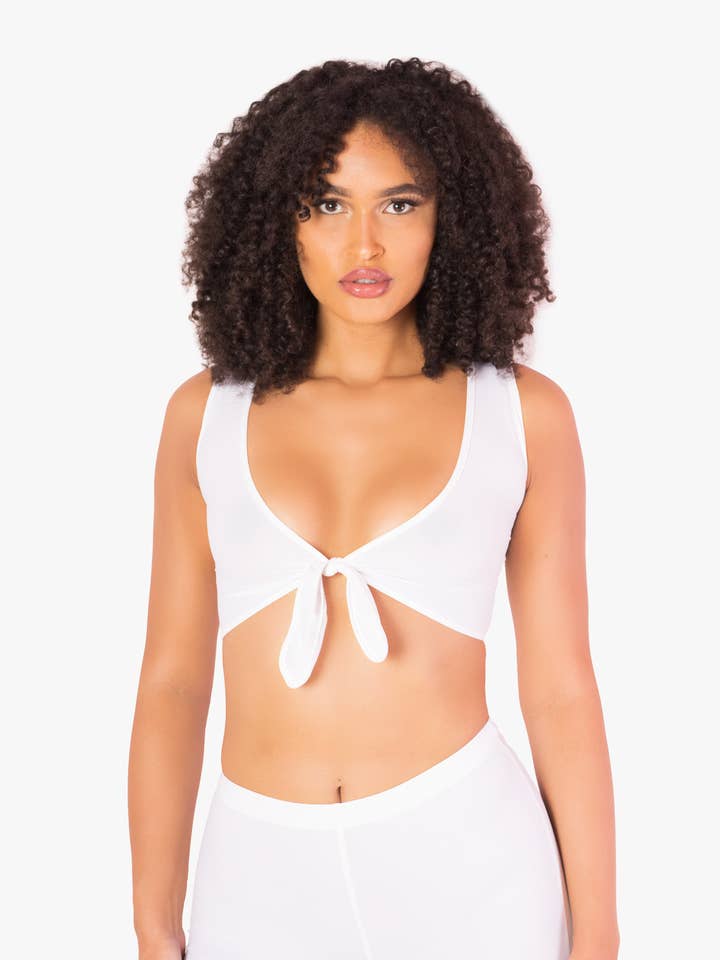 Camiseta sin mangas corta con corbata blanca para venta al por mayor de Playsuit Apparel