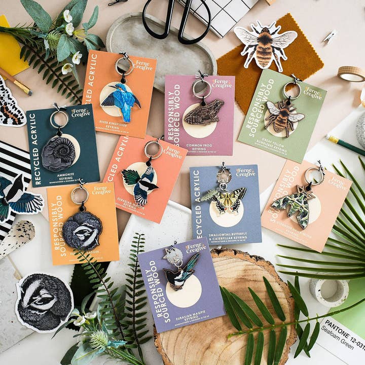 Ferne Creative - Wholesale Keychain - Unisex - Swallowtail Butterfly and Caterpillar Recycled Plastic Keyring6