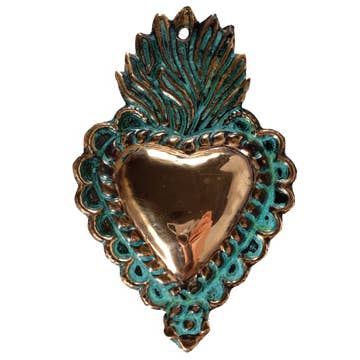 Tesoros Trading Company - Wholesale Wall Accent - Handmade Oxidized Copper Heart Milagro from Peru (MC025)
