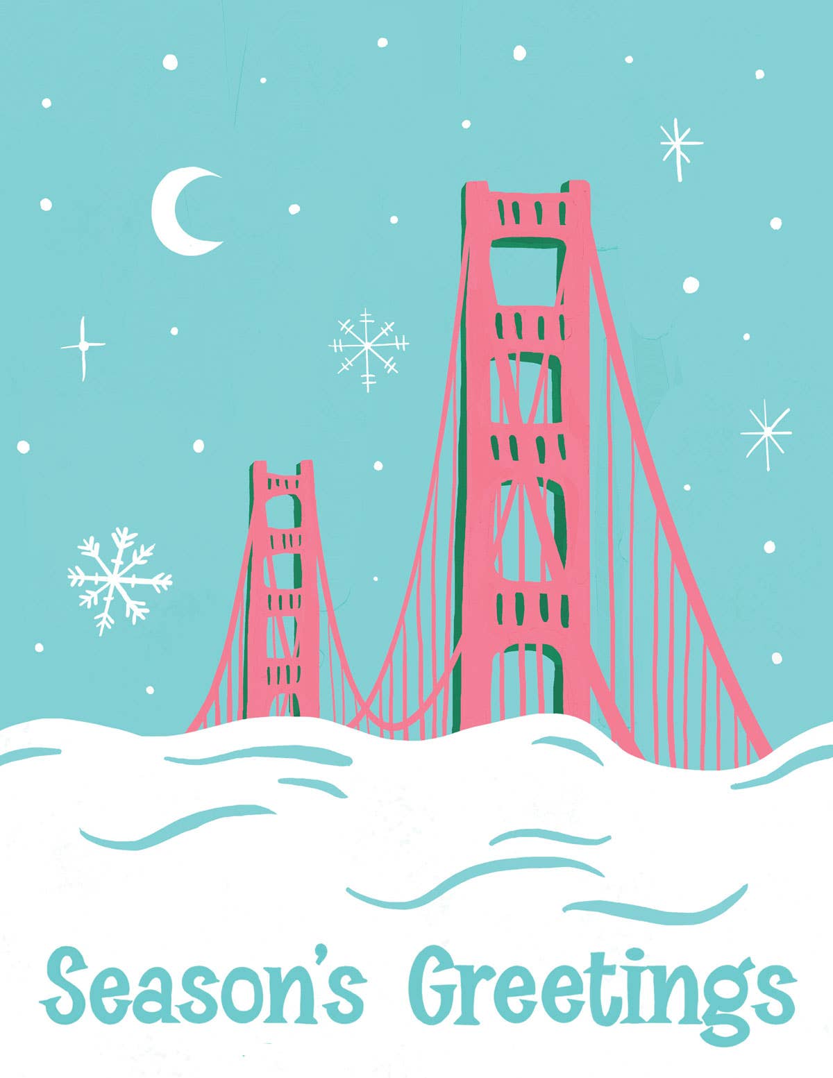 Brenna Daugherty Illustration - Wholesale Season's Greetings Card - Golden Gate Bridge Holiday Card1