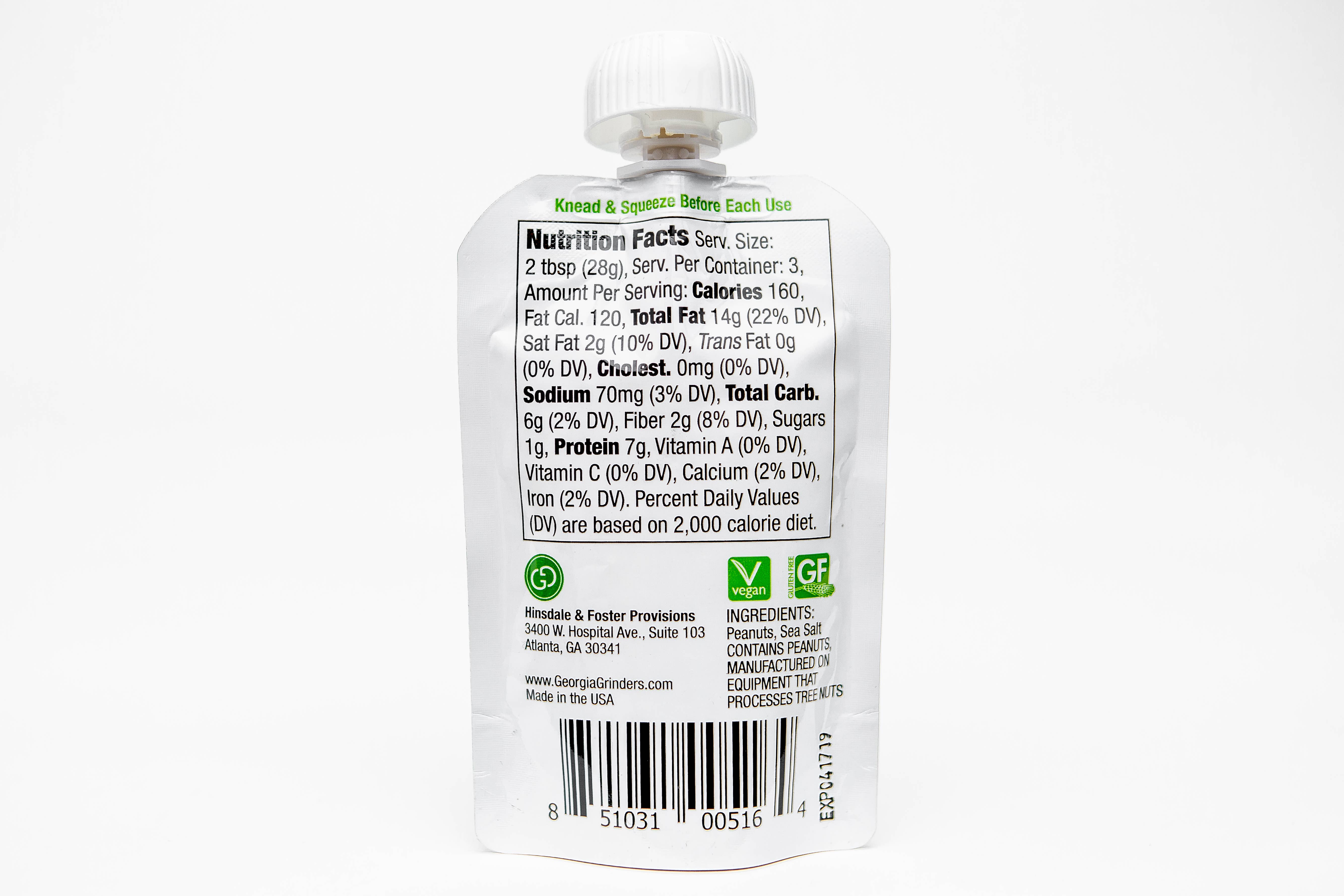 Georgia Grinders - Wholesale Nut Butter - Georgia Grinders Creamy Peanut Butter 3 oz Re-Sealable1