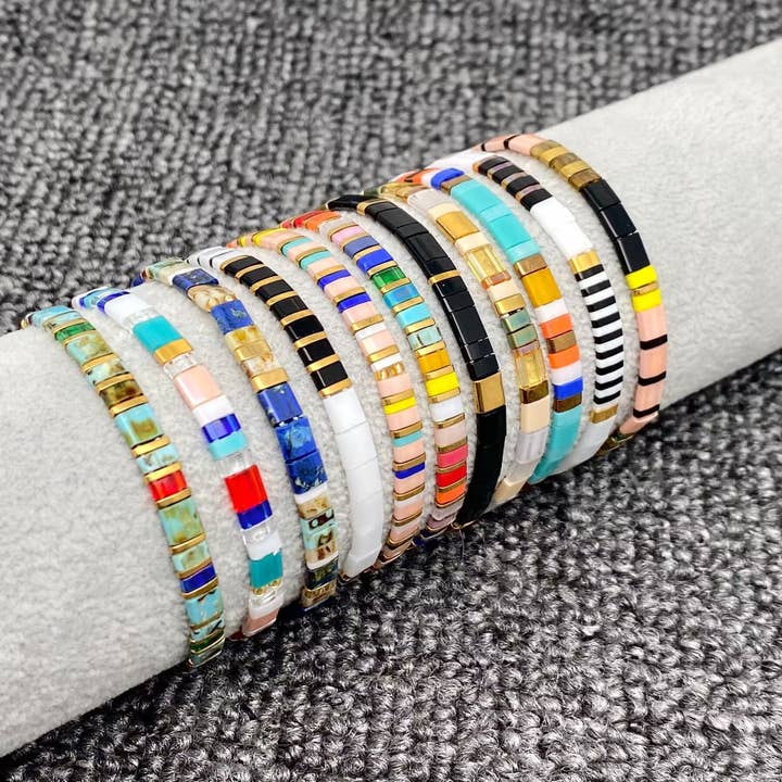 Mio Queena - Wholesale Beaded Bracelet - Boho Glass & Hematite Beaded TILA Beads Stretch Bracelet -BJ