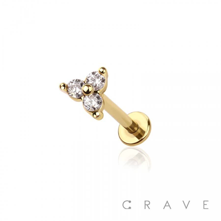 CRAVE - Vente Clous d'oreille - TRIPLE CZ GRIFFE HAUT 316L ACIER CHIRURGICAL SANS FILETAGE (PUSH IN)1