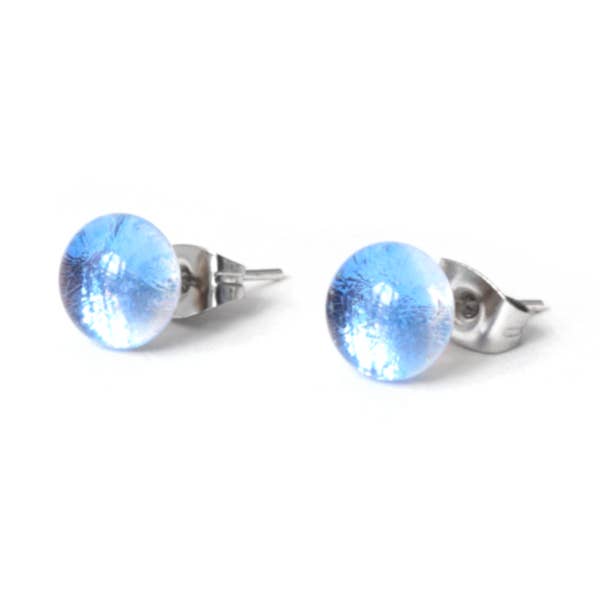 Sky Blue Shiny Glass Stud Earrings for wholesale by INFUSE BIJOUX