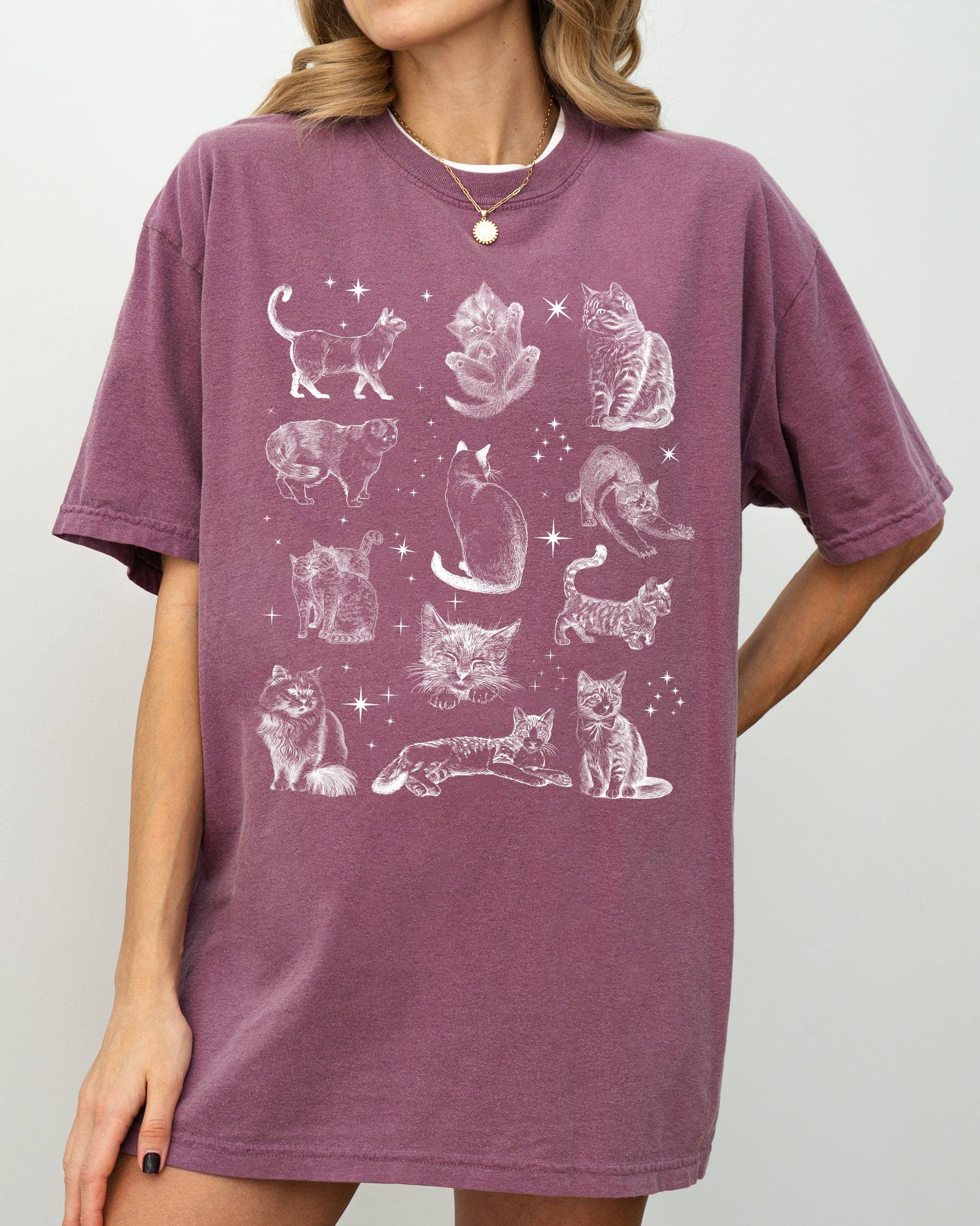 Refinery Number One LLC - Wholesale Tunic - Women's - Magical Cats Vintage Kitten Tarot Sparkles, Halloween Shirt0