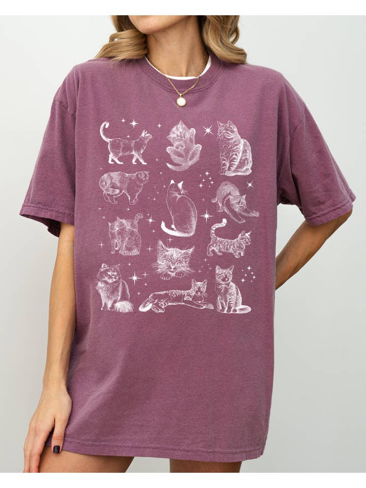 Refinery Number One LLC - Wholesale Tunic - Women's - Magical Cats Vintage Kitten Tarot Sparkles, Halloween Shirt