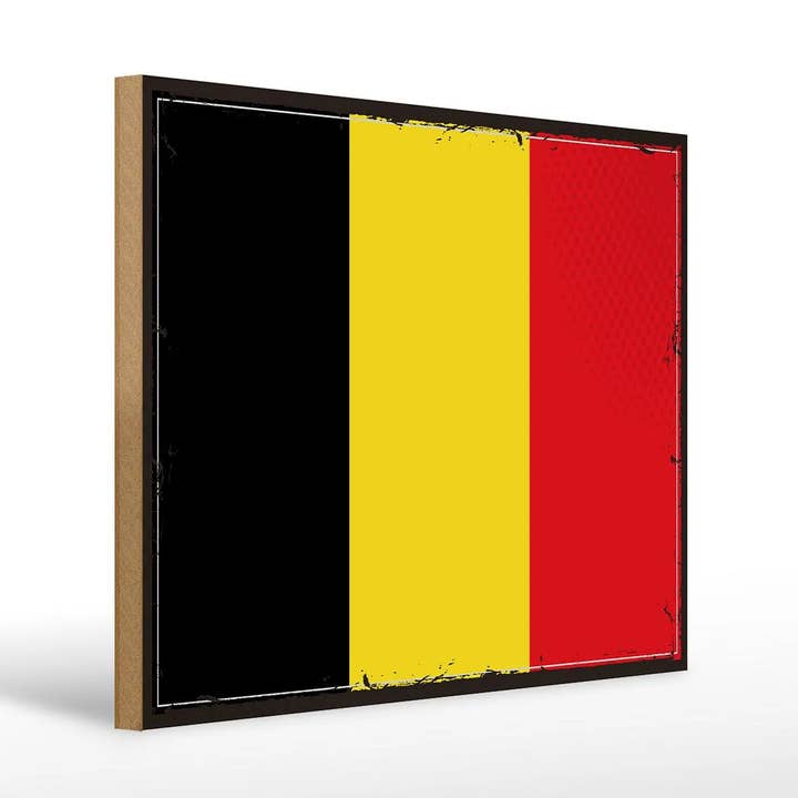 Holzschild Flagge Belgiens 40x30 cm Retro Flag of Belgium Schild wooden sign für den Großhandel von Femer