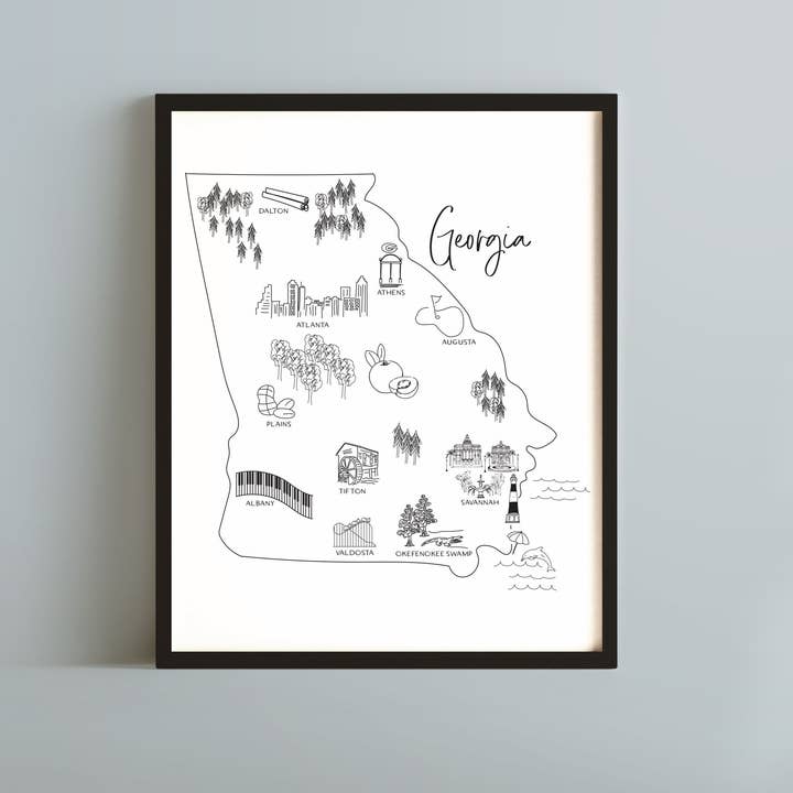 Skisstryck av Georgien - karta och intressanta platser för wholesale av Simply Sketch Studio