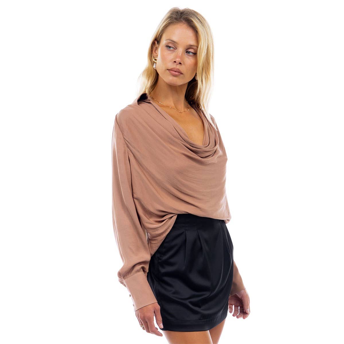 Naked Zebra - Wholesale Blouse - Women's - Draped Cowl Neck Blouse With Buttoned Cuffs8