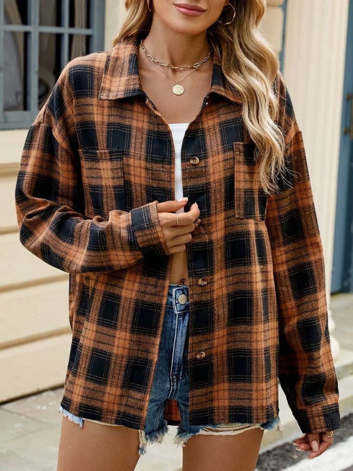 CWTSTL1711_STYLISH LONG SLEEVE POCKET PLAID SHIRT TOP for wholesale by NINEXIS