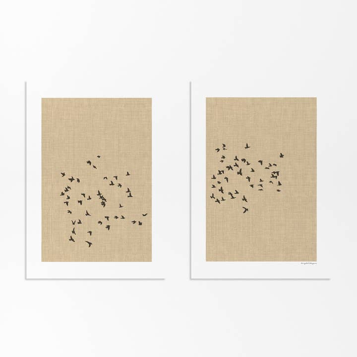 Linnelook Lugnande Set med 2 Tryck med Fågelflock för wholesale av Daring Dutch Designers