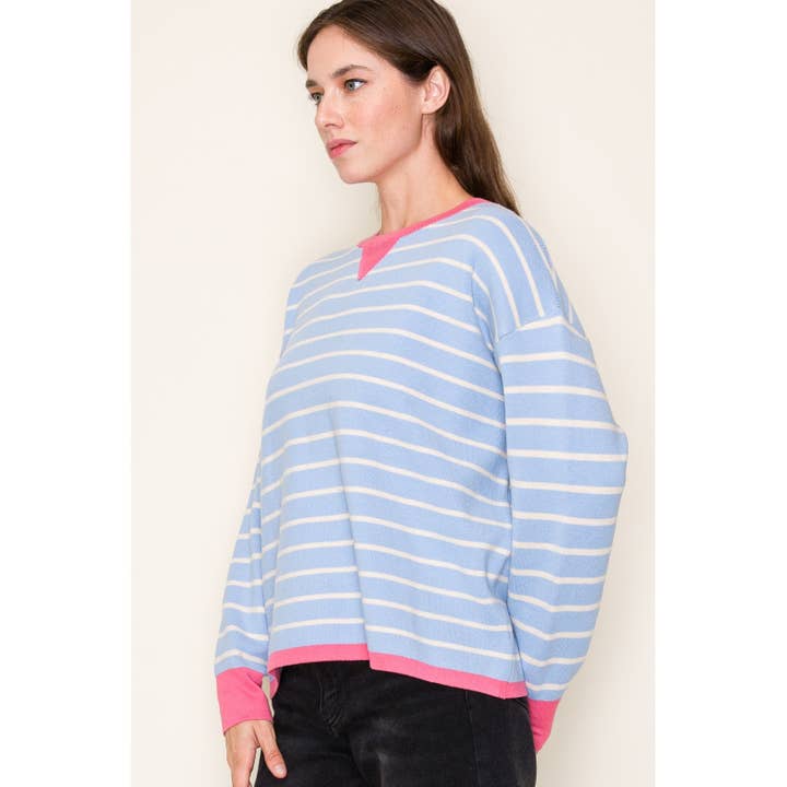 STACCATO - Wholesale Knit Sweater - Women's - OVERSIZED STRIPED COLOR CONTRAST CREW NECK LONG SLEEVE PULLO