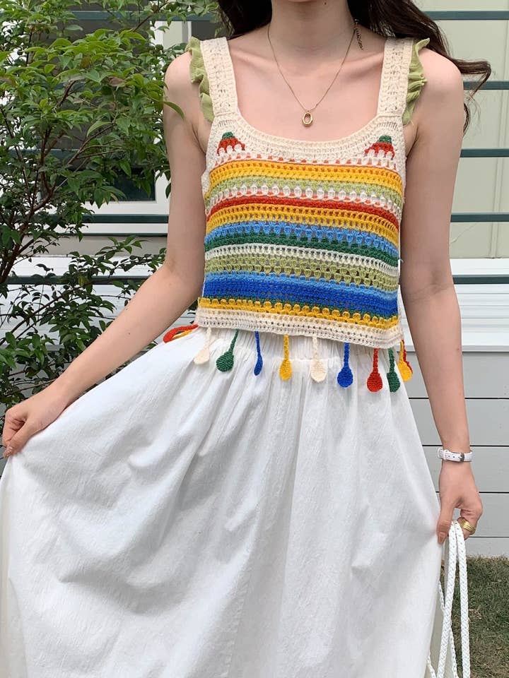 Farverig stribet stribet tanktop i bohemsk stil for engroshandel hos Funkyrel® Atzbranding Limited