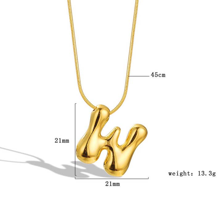 The Classy Cloth WS - Wholesale Pendant/Charm Necklace - Bubble Letter Initial Necklace - Gold RTS20