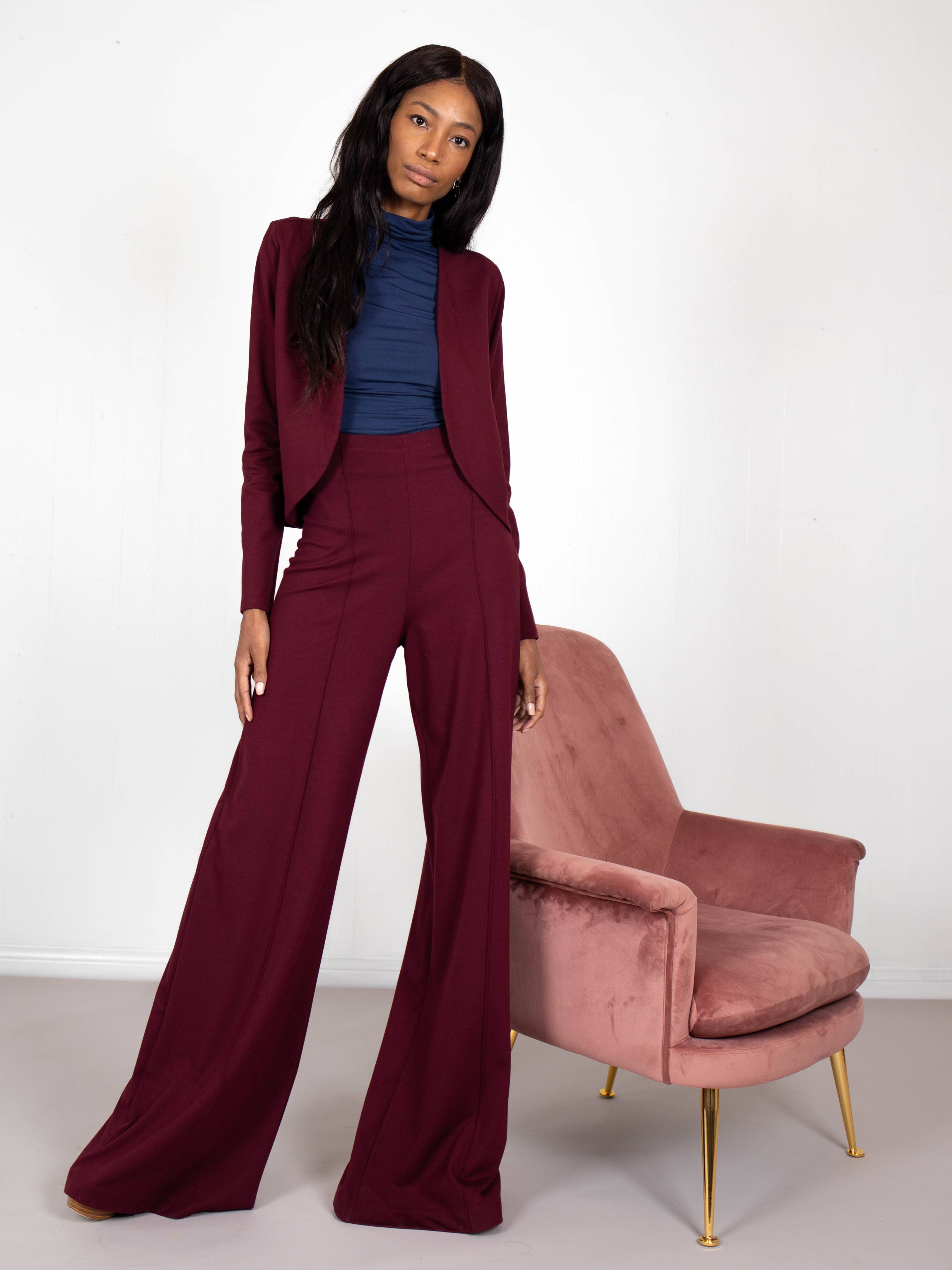 Ripley Rader - Wholesale Blazer - Women's - Burgundy Ponte Knit Blazer2