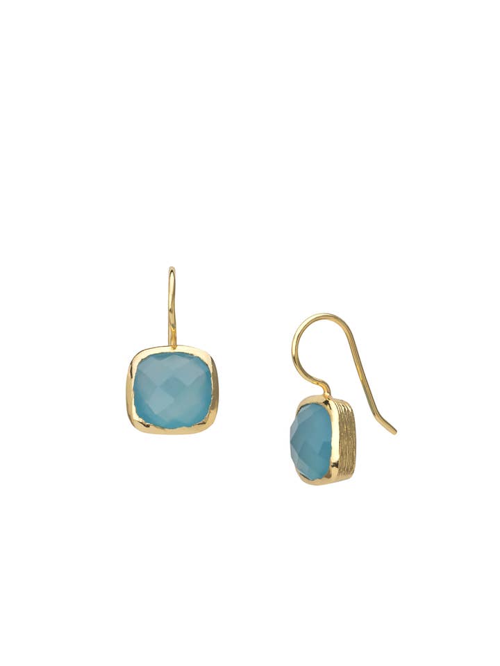 Cushion cut faceted blue chalcedony drop earring for wholesale by AJS Design Studio