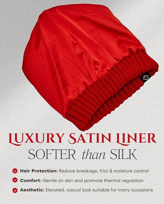 Funky Junque - Wholesale Beanie - Women's - FJ Satin Lined Solid Ribbed Beanie - Red2