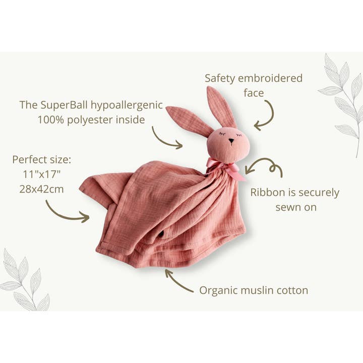Pastel Baby - Wholesale Security/Cuddle Blanket - Baby - Muslin Baby comforter Bunny lovey - Light Pink2