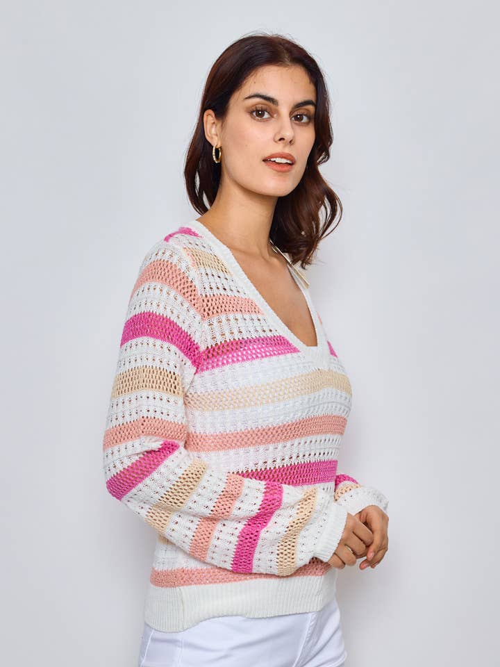 Multicolored striped crochet sweater for wholesale by KY CREATION PARIS