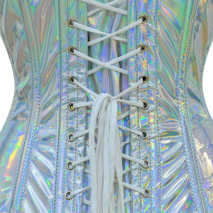 Women Shiny Silver Half Bust Corset - PVC Laced Corset Top for wholesale on Faire3