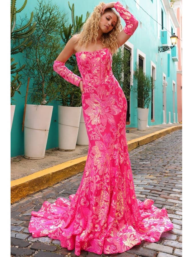 STRAIGHT ACROSS TOP SEQUIN EMBELLISHED TRUMPET DRE for wholesale by Babyfox Apparel