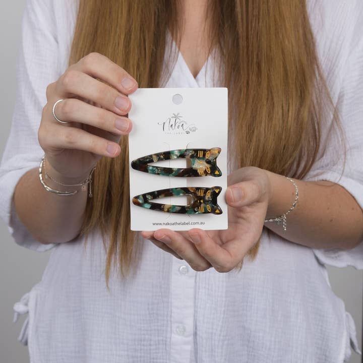 Nakoa The Label - Wholesale Hair clip – Women’s - Cat Hair Clip - Acetate - Set Of 2 - Emerald Green