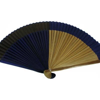 Blue & Brown Four-Section Silk Folding Brown Bamboo. #HF-76 for wholesale by World Treasure Trading