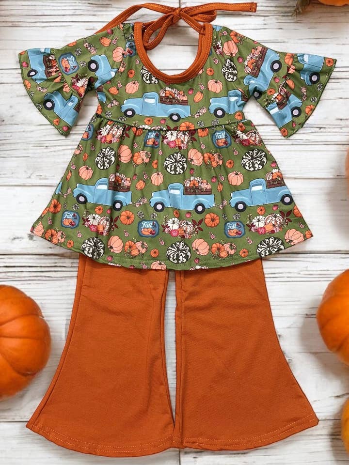 🍁Truck full of pumpkins girls tunic & pants.GSPO041602-JEAN for wholesale by Kids Charm Online