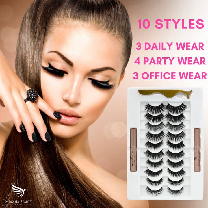 Magnetic Eye Lash Kit - 10 Pairs No Glue Waterproof Eyeliner for wholesale by Moksha Beauty