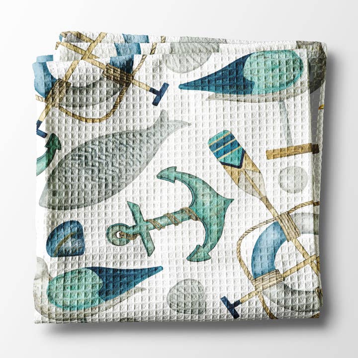 Nautical Anchor Beach Ocean Sea Kitchen Towel Waffle Gift for wholesale by Canary Road