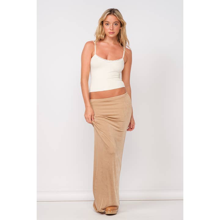 SILKY HIGH-WAIST FIT-IN LONG SKIRT for wholesale by Sky to Moon