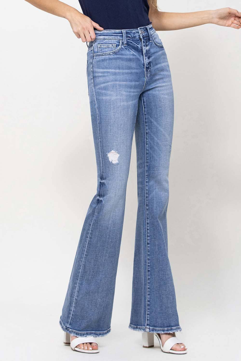 BREAK AWAY HIGH RISE DISTRESSED FLARE JEANS F4217 for wholesale on Faire4