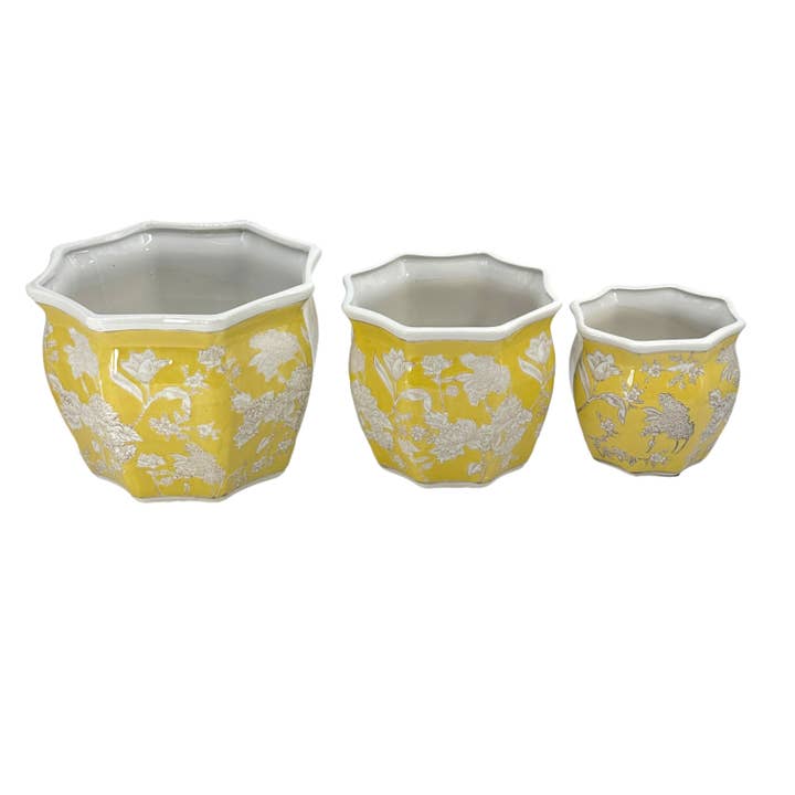 Galt International Company - Wholesale Plant Pot - Set of 3 - 7.5"/10"/13" Ceramic Chinoiserie Planter Pot Set