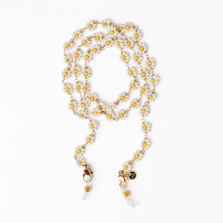 Polly Beaded Eyeglass Chain White + Yellow Flowers Wholesale for wholesale by INK + ALLOY