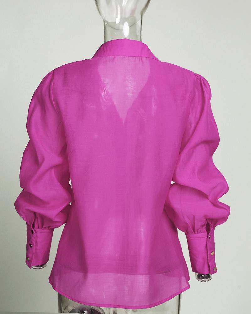 HOT PINK Chic Lantern Sleeve Button-Up Shirt for Everyday Boutique St for wholesale on Faire4