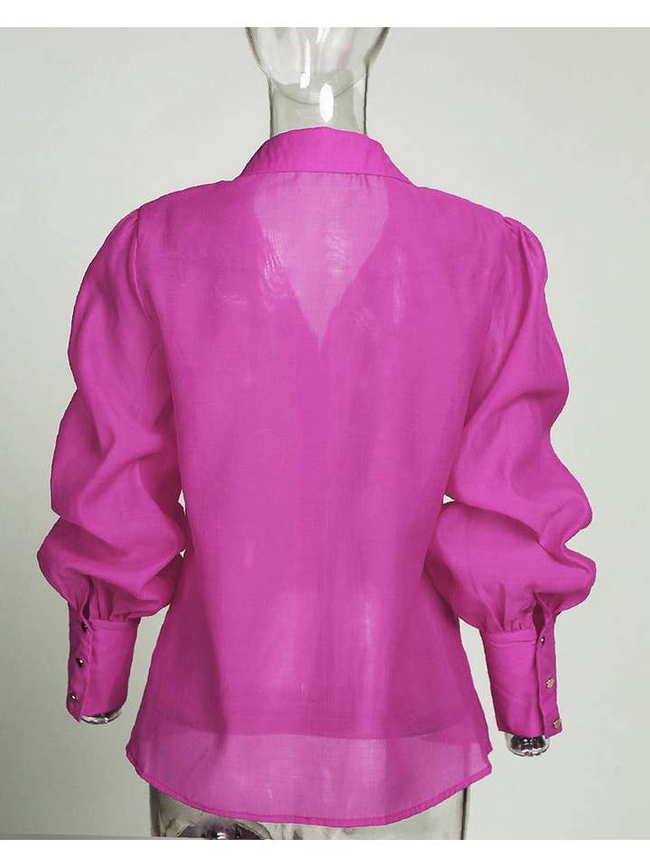 HOT PINK Chic Lantern Sleeve Button-Up Shirt for Everyday Boutique St for wholesale on Faire4