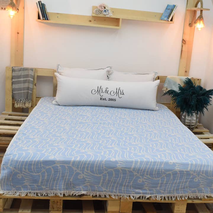 Manta turca de algodón, manta de playa con diseño de peces para venta al por mayor de Organic Turkish Towels