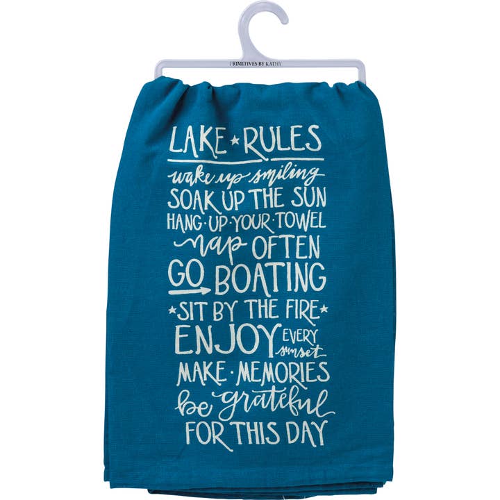 Lake Rules Wake Up Smiling Kitchen Towel for wholesale by Primitives by Kathy