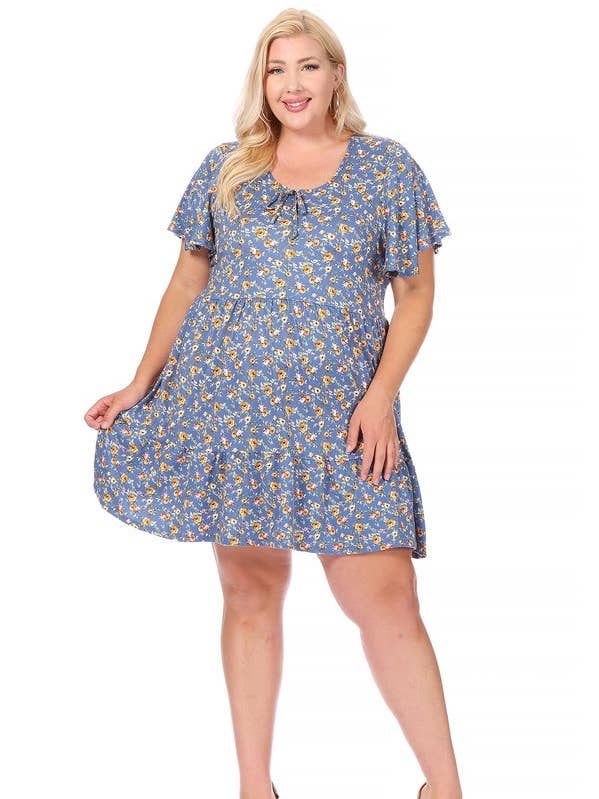 Plus Ljus Ditsy Blommig Fladder Ärm Babydoll Klänning för wholesale av VIBE Apparel Co