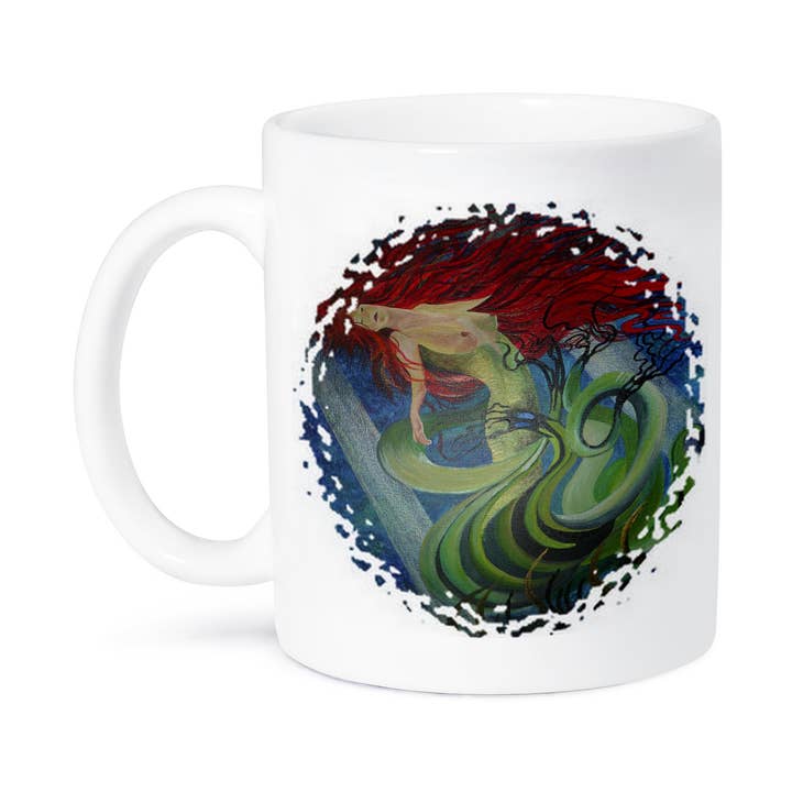 3dRose – wholesale Coffee mug – 3dRose, Sea Goddess - blue, fantasy, mermaid, mythological, ocean nymph, redhead, sea nymph, Mug8