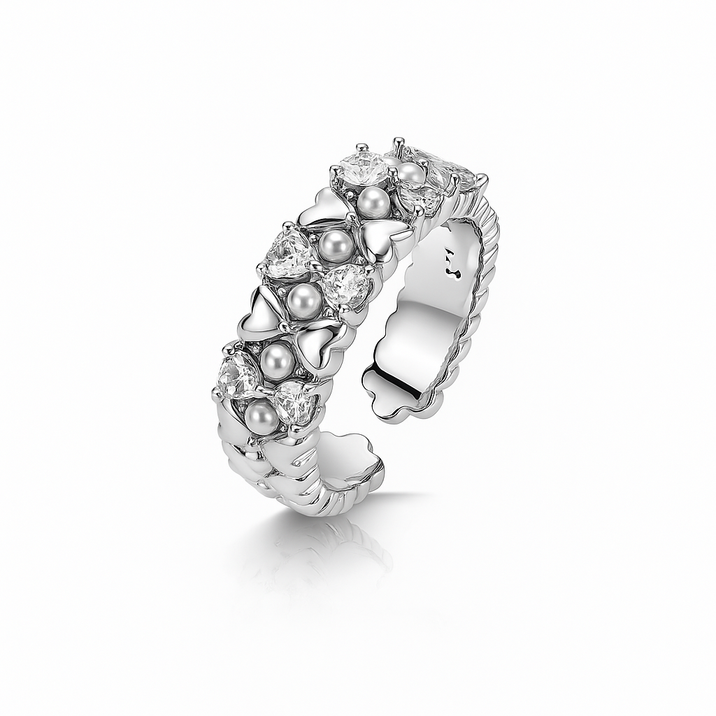 Sedy Jewelry - Wholesale Multi-Stone Ring - Wide Band Ring with CZ Stones, Size 7 | Rhodium Plated3