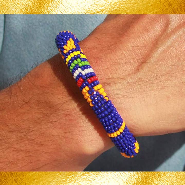 BRACELET MASAÏ BLEU HAUT DE GAMME pour la vente par Hippie Crew