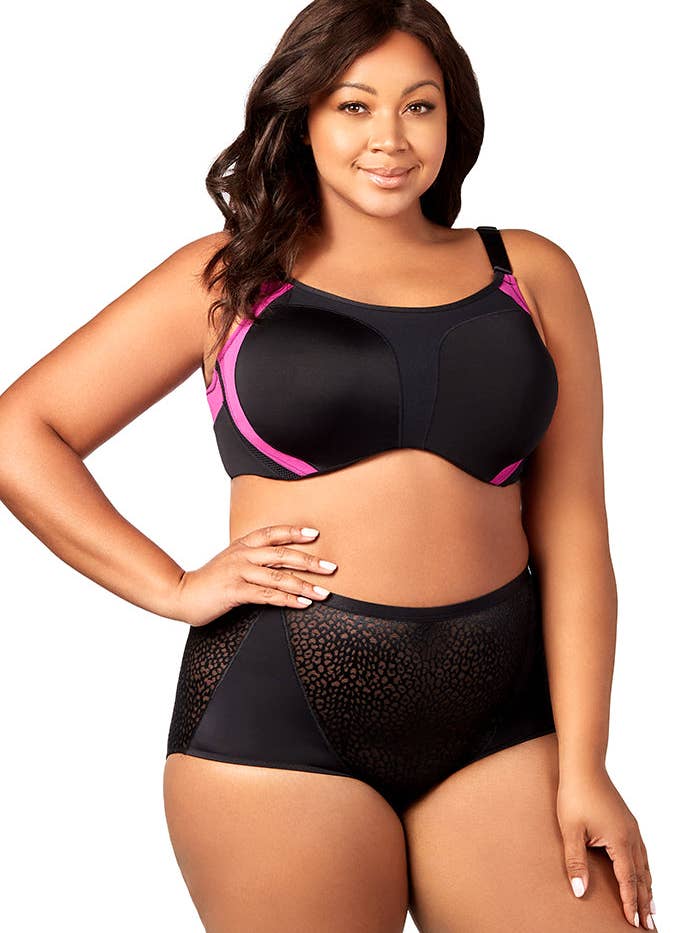 Sujetador deportivo con aros Curvy Moves 2511 negro con fucsia para venta al por mayor de Elila